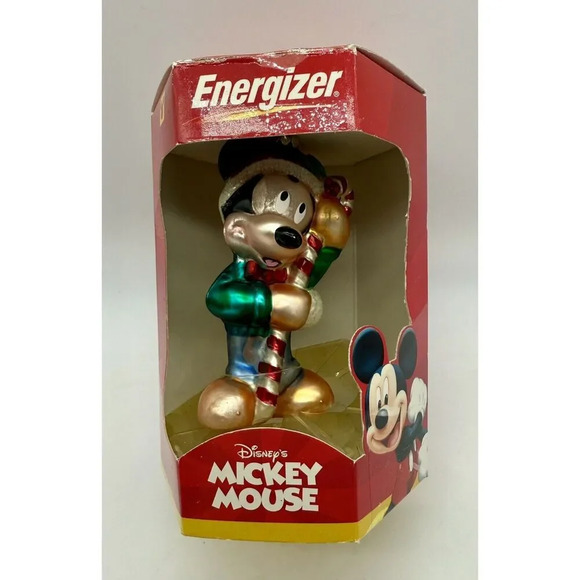 Disney Energizer Mickey Mouse Christmas Ornament European Style Blown Glass 2000 - Picture 1 of 5